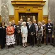 Veterans and families with Minister Michael Woodhouse and Pip